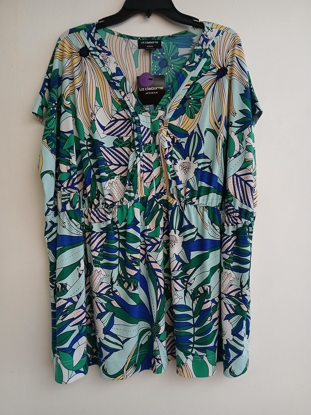 LIz Claiborne Size 2X Women's Blouse Floral V Neck Short Sleeve Casual New $18